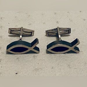 James Avery Open Ichthus Sterling Cuff Links, sold as pictured